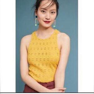 Anthropologie Pure + Good Yellow Sleeveless Lace Top